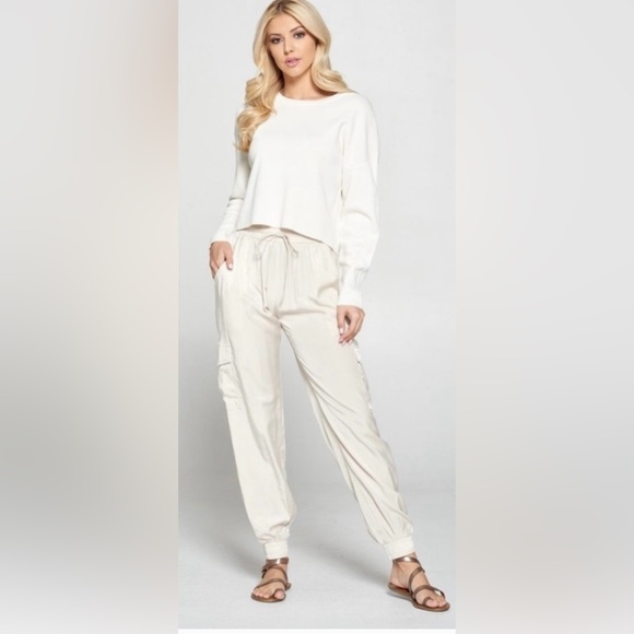 Pinch Beige Satin Cargo Jogger Pants - Sz Medium Excellent Condition - Picture 1 of 13